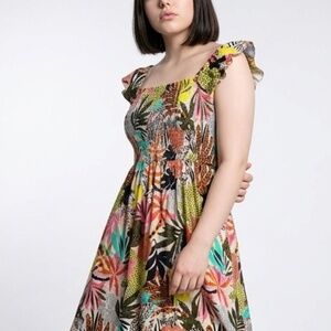 Live 4 Truth Wild Jungle Tiger Print Maxi Dress Smocked Tiered Ruffle XL